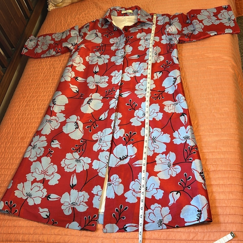 WAYWARD FANCIES eShakti Floral Print Dupioni Kimono Style Trench Jacket size M - Picture 14 of 16
